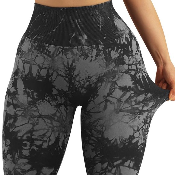 Sukksess Printed Seamless Scrunch Leggings - Black Tie Dye, Size S - Picture 2 of 5